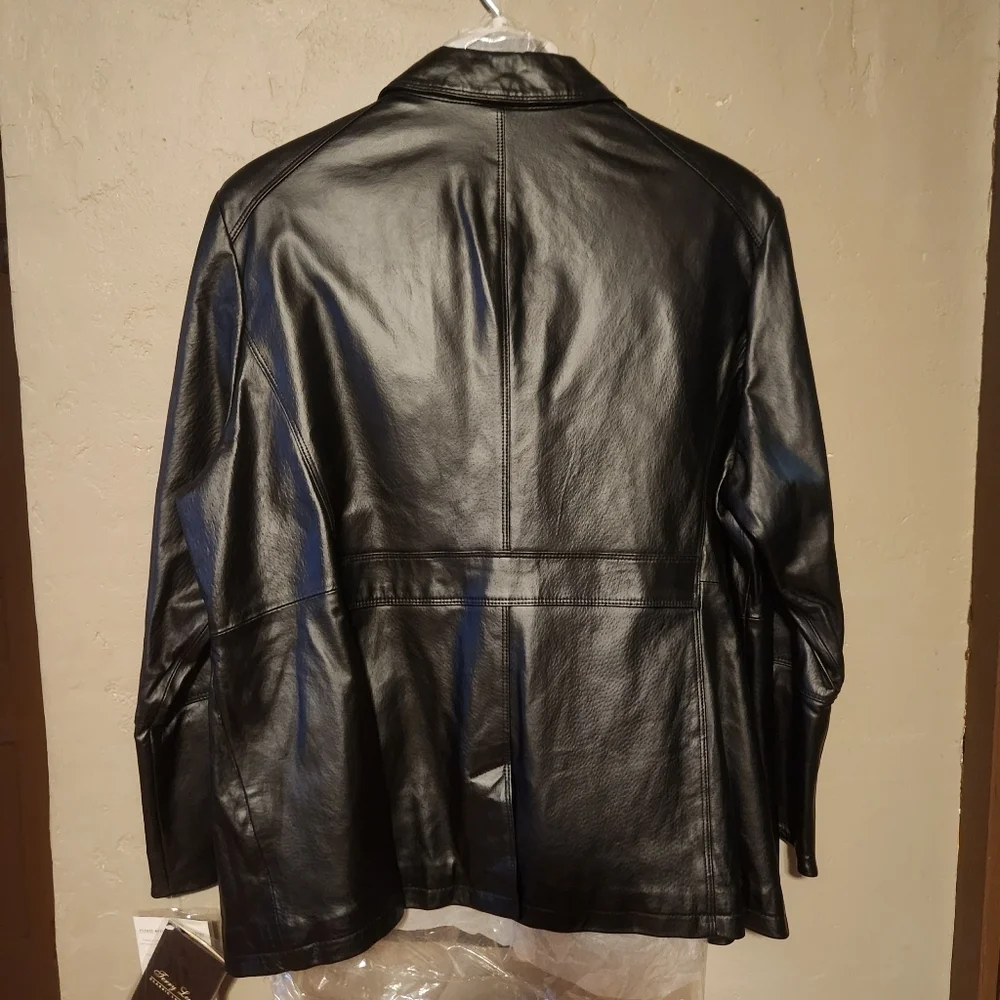 NWT Terry Lewis Vintage Retro Black Leather Jacket Bell Sleeve With Zipper 3X - Picture 5 of 5